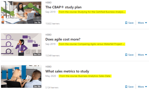 Un aperçu des résultats de la "vidéo" d'analyse commerciale de LinkedIn Learning