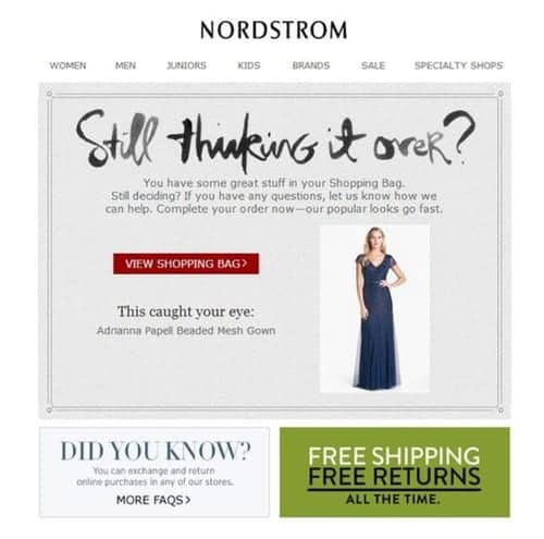 来自 Nordstorm 的再营销电子邮件