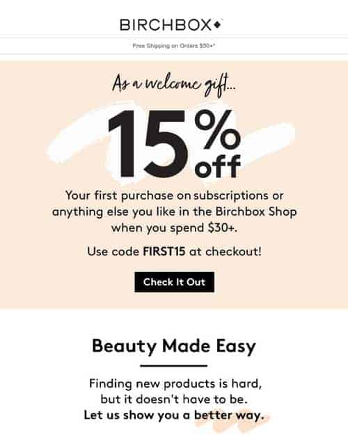 Birchbox 的欢迎邮件
