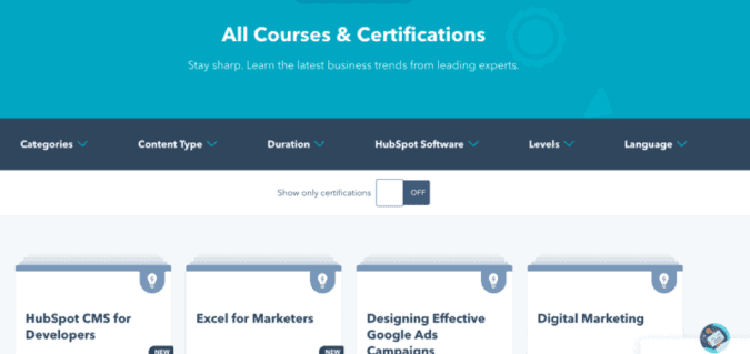Hubspot-すべてのコースと認定