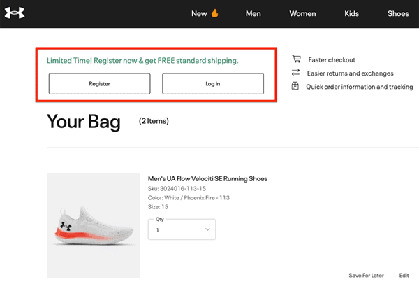 ejemplo de envío gratis de under armour