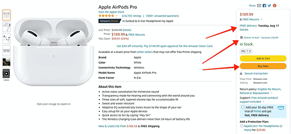 ejemplo de pago con un clic de amazon
