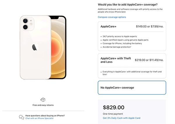 apple upselling applecare durante el pago