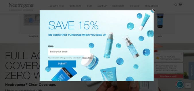 Use la ventana emergente promocional para crear listas de correo electrónico