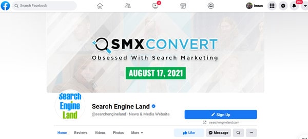 Llamada a la acción de la página FB de Search Engine Land