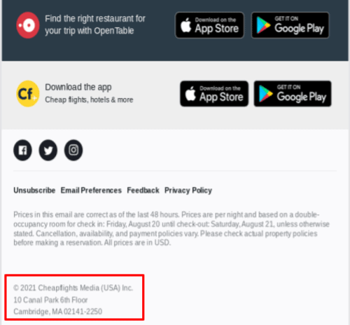 在您的电子邮件底部提及您的公司地址可以防止您的电子邮件成为垃圾邮件