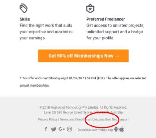 将您的退订链接放在电子邮件的顶部和底部，以防止您的电子邮件垃圾邮件