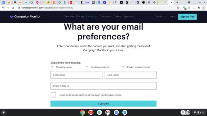 Campaign Monitor 在选择加入页面上询问订阅者他们喜欢哪些内容