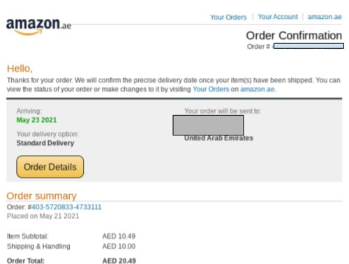 Ein Beispiel dafür, wie Amazon seine E-Mail-Tropfkampagne startete, nachdem der Kunde einen Kauf getätigt hatte