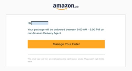 Eine E-Mail-Tropfkampagne von Amazon, um den Kunden über die Bestellung zu informieren