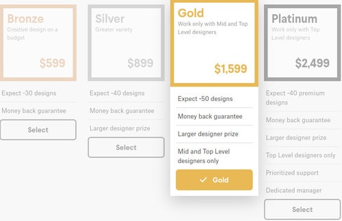 99designs - Preispläne für Webdesign