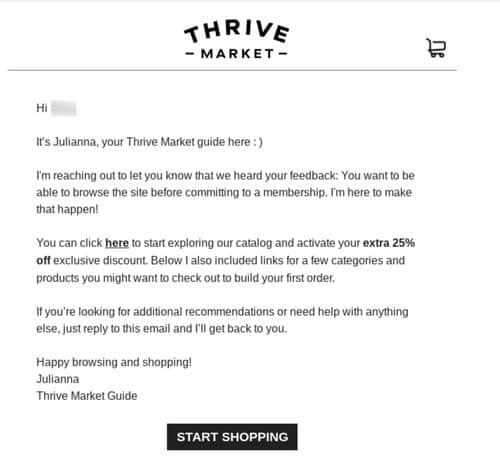 来自 Thrive Market 的良好电子邮件营销示例