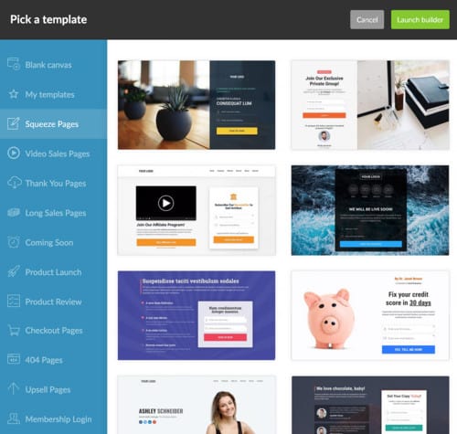 Plantillas de creación de páginas de Kartra