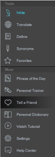 Ein Dropdown-Menü der Benutzeroberfläche von Ginger