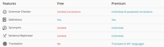 Funktionen des Premium-Plans von Ginger