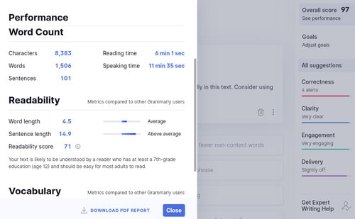 Grammarly's Document Assessment and Insights