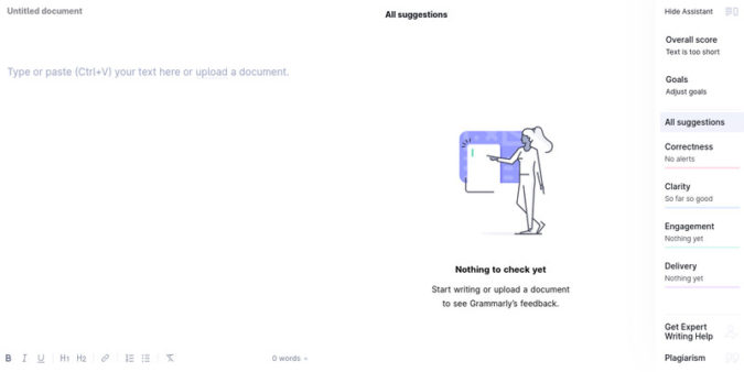 Die Benutzeroberfläche von Grammarly