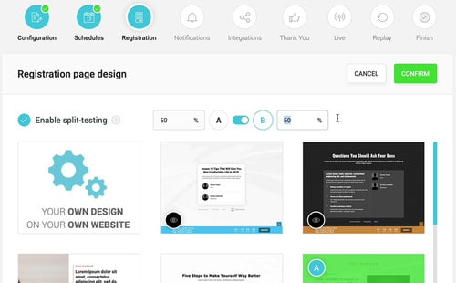 Landing Page Builder von WebinarJam - Design der Registrierungsseite