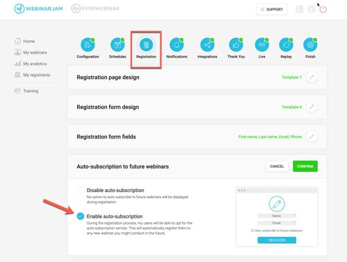 Teilnehmerregistrierung von WebinarJam