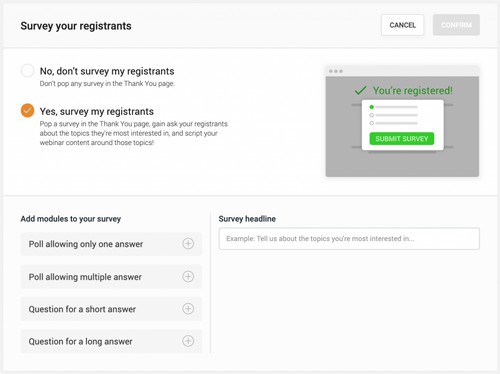 So richten Sie Umfragen ein, die Sie auf der Danke-Seite von WebinarJam an Ihre Registranten senden können