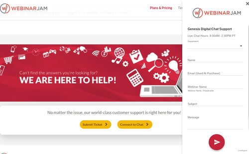 Sie können mit einem Kundenbetreuer auf WebinarJam chatten