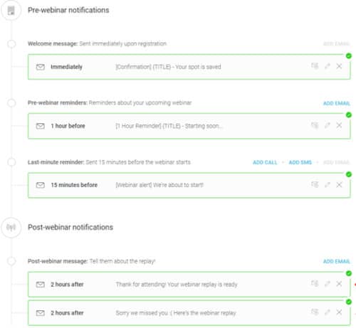 Eine der besten Funktionen von WebinarJam ist, wie einfach Sie rechtzeitig E-Mails und SMS-Benachrichtigungen senden können