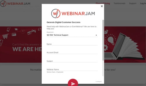 Sie können den Kundensupport per E-Mail-Ticket auf WebinarJam erreichen