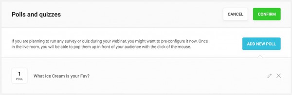 Der erste Schritt zum Erstellen der Umfrage vor Beginn des Webinars auf WebinarJam