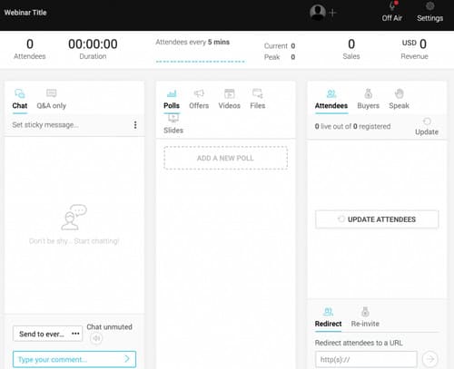 Das Kontrollzentrum von WebinarJam