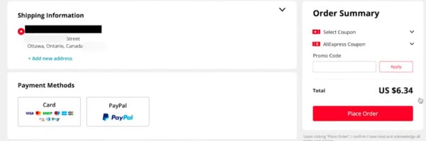 알리익스프레스 주문 페이지