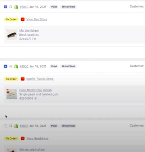 Oberlo의 다중 주문을 만드는 방법의 예