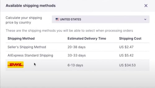 Oberlo의 예상 배송 시간의 예