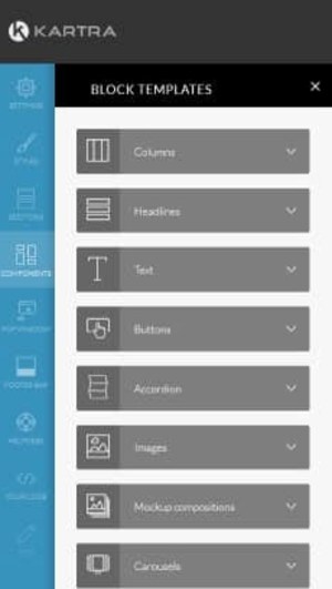 يمكنك تخصيص المكونات المختلفة باستخدام Kartra Builder / Editor
