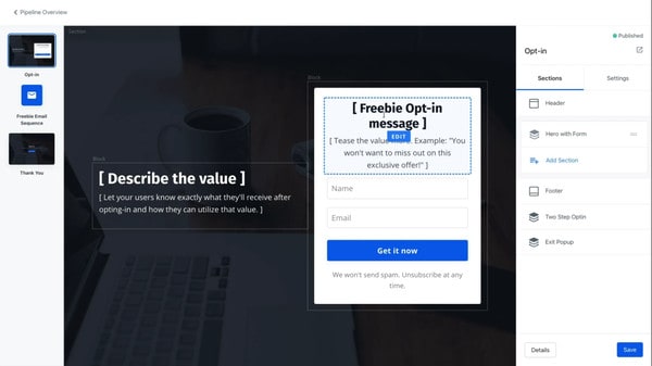 مثال على كيفية تحرير خط أنابيب Kajabi