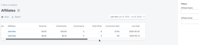 يقدم Kajabi لمحة عامة عن كل شركة منتسبة ويتتبع أدائها