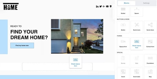 Der Zielseiten-Editor von MailerLite