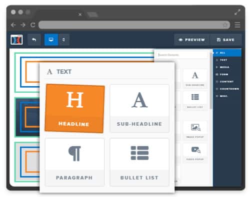 Einige Elemente des ClickFunnels Etison Editors