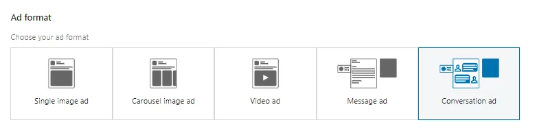 Выбор формата рекламы LinkedIn