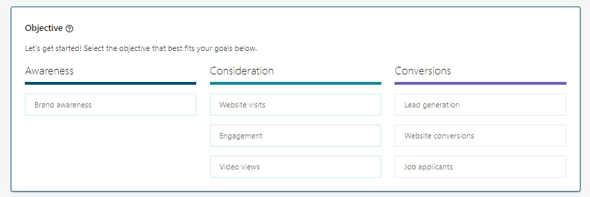 Выбор цели рекламы LinkedIn