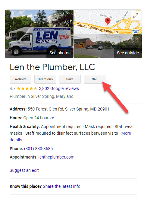 Bouton d'appel Google My Business