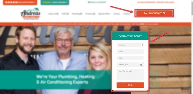 Llamada a la acción en un sitio web de plomería