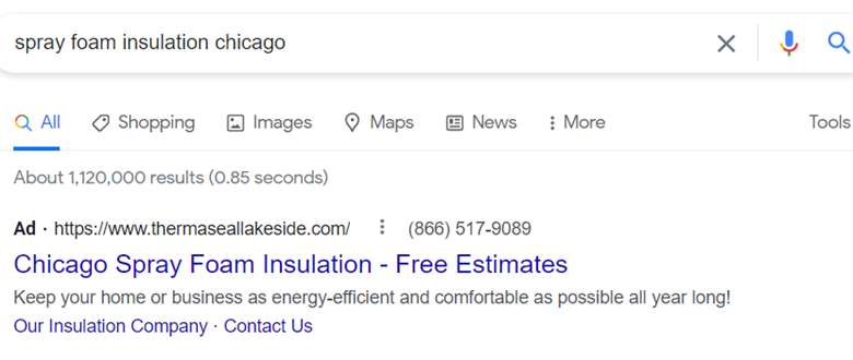 Campaña de PPC sin marca para empresa de aislamiento