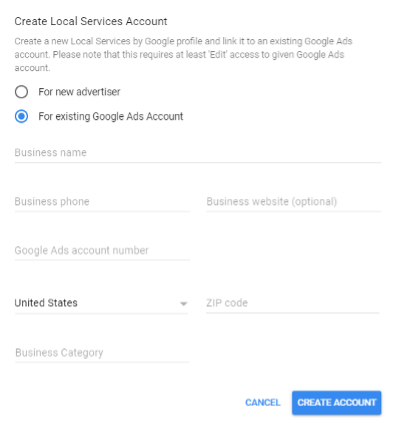 Configuración de anuncios de servicios locales de Google