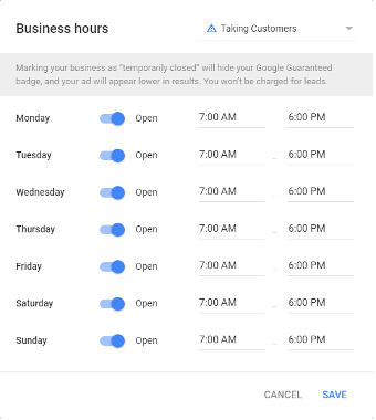 Establecer el horario comercial en los servicios locales de Google