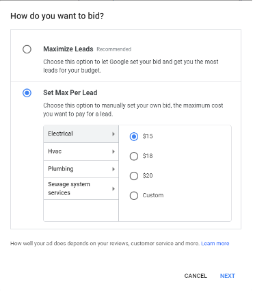 Estrategias de oferta de anuncios de servicios locales