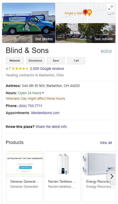 Profil de afaceri Google optimizat pentru compania HVAC