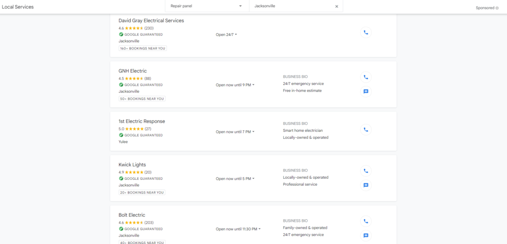 การจัดอันดับบริการในพื้นที่ของช่างไฟฟ้า