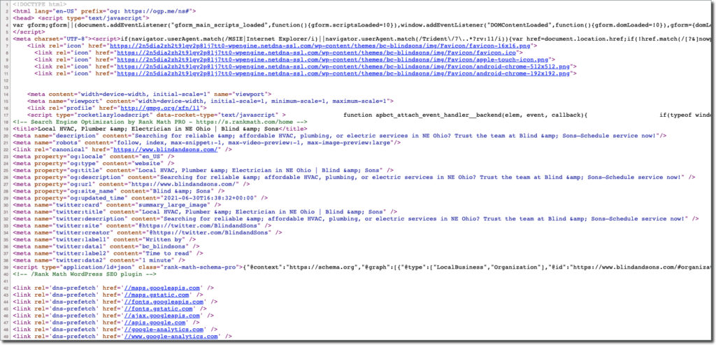 HVAC 회사 웹사이트의 소스 코드
