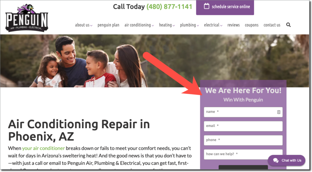 HVAC 웹사이트의 기본 연락처 양식