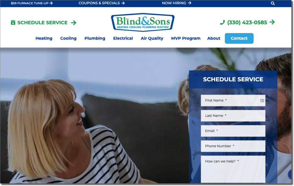 HVAC 회사의 웹사이트 홈페이지